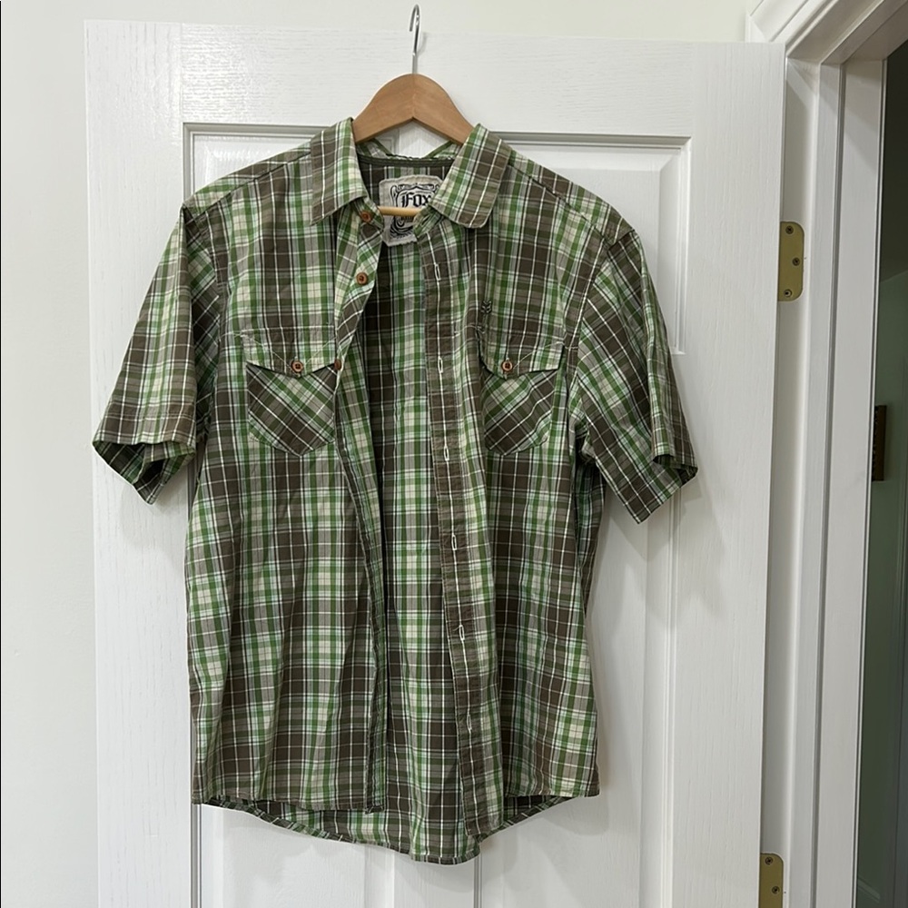 Fox Green and White Casual Button Down Shirt